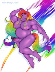 2020 abstract_background anthro belly big_moobs big_nipples canid canine erection fox genitals grumpyfloof hair hi_res humanoid_genitalia humanoid_penis long_hair looking_at_viewer male mammal moobs multicolored_hair multicolored_tail musclegut muscular muscular_anthro muscular_male navel nipples nude one_eye_closed open_mouth open_smile penis rainbow_background rainbow_hair rainbow_tail simple_background smile solo wink