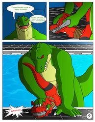 anal anthro anus comic crocodile crocodilian crocodylid digimon digimon_(species) digital_media_(artwork) dragon duo explicitly_stated_nonconsent forced furry_only genitals guilmon hector21314 hi_res male male/male male_penetrated male_penetrating male_penetrating_male no_humans penetration penis rape reptile scalie spanish_text speech_bubble spread_anus spreading swimming_pool text translated water