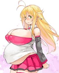 1girls big_breasts blush breasts erect_nipples female female_only huge_belly large_breasts looking_at_viewer nipples pregnant ready_to_pop sachito