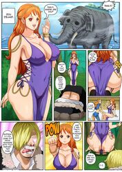 big_breasts dress elephant female female_focus long_hair male mink_tribe minkmen_(one_piece) nami nami_(one_piece) one_piece pinkpawg post-timeskip purple_dress vinsmoke_sanji wanda_(one_piece) zunesha