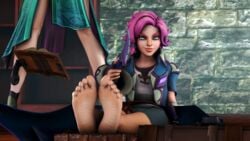 2girls 3d feet feet_up female female_only foot_fetish foot_focus koolsfm legs legs_up maeve_(paladins) multiple_girls neko paladins soles steps3d toes ying_(paladins)