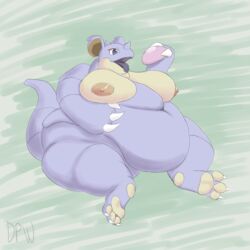 1:1 2019 absurd_res anthro areola belly big_belly big_breasts breasts female front_view hi_res highlights_(coloring) huge_breasts navel nidoqueen nintendo nipples nude obese obese_anthro obese_female overweight overweight_anthro overweight_female poffin pokemon pokemon_(species) purple_body purple_eyes purple_scales scales scalie solo thick_thighs video_games weight_gain whooperscooper wide_hips