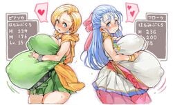 2girls bianca_whitaker big_breasts blush bow breasts cleavage clothing dragon_quest dragon_quest_v erect_nipples erect_nipples_under_clothes female female_only flora_(dragon_quest) huge_belly huge_breasts large_breasts multiple_pregnancies nera_briscoletti nipples pregnant ready_to_pop sachito