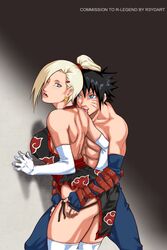 1boy 1girls abs against_wall akatsuki_(naruto) arm_gloves ass big_breasts black_hair blue_eyes blush breasts dress earrings female fingering groping hair_over_one_eye implied_fingering ino_yamanaka jewelry licking lipstick long_hair makeup male moaning naruto naruto:_road_to_ninja naruto_(series) naruto_shippuden one_eye_closed open-back_dress panties r3ydart stockings tongue tongue_out uzumaki_menma