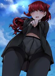 1girls atlus black_stockings bulge chunk_(editor) crotch_seam edit edited futa_only futanari kasumi_yoshizawa looking_at_viewer low-angle_view nemu_(nebusokugimi) panties panties_visible_through_clothing persona persona_5 persona_5_royal school_uniform skirt skirt_lift solo_futa stockings sumire_yoshizawa thighs