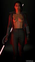 1girls 3d 3d_(artwork) breasts brown_nipples brown_skin clothes dark-skinned_female dark_skin female female_only hi_res human human_only iskiplegs jedi:_fallen_order lightsaber nipples red_lightsaber second_sister sith small_breasts solo solo_female source_filmmaker star_wars topless trilla_suduri uncensored