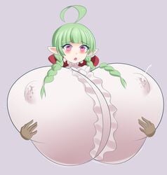 1girls alternate_breast_size big_breasts breasts elf_ears female female_only fire_emblem fire_emblem_awakening green_hair huge_breasts hyper hyper_breasts jcdr lactation large_breasts nah_(fire_emblem) nintendo pointy_ears solo