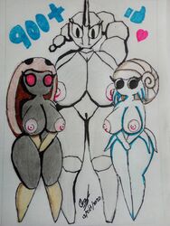 3:4 3girls anthro anthro_only big_breasts breasts female fossil fossil_pokémon group hi_res kabuto luxury_furart nintendo omanyte onix pokémon_(species) pokemon reptile scalie snake thick_thighs video_games