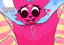 absurd_res afro_chan332 anthro female firealpaca fox furry genitals heart hi_res lips pink_fur pinkfong pinkfong_(character) pubes pussy pussy_close-up pussy_focus solo stockings vagina