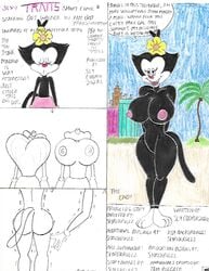 1girls aged_up animaniacs arm arms ass back barefoot bedroom_eyes big_ass big_breasts big_butt black_fur black_hair black_shirt breasts completely_nude dot_warner english english_text female female_focus female_only flower flower_in_hair gloves half-closed_eyes large_breasts legs long_tail naked nude nude_female photo pink_skirt shrekrulez solo solo_female stripping tail text thighs transformation voluptuous waist warner_brothers wide_hips yellow_flower