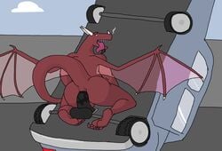 anthro car dragon dragons_having_sex_with_cars hi_res kkhorseplay looking_pleasured male male_only membrane_(anatomy) membranous_wings meme scalie solo tongue tongue_out vehicle wings