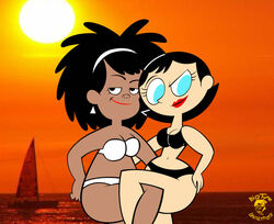 2015 2girls background bigtyme bikini black_bikini black_hair blue_eyes boat cartoon_network chocolate_and_vanilla crossover dark-skinned_female earrings female female_only first_porn_of_character foster's_home_for_imaginary_friends hand_on_hip hips human human_only light-skinned_female lipstick looking_at_viewer mac's_teacher mature mature_female ms._keane powerpuff_girls raised_eyebrow red_lipstick smile smirk sun teacher theedministrator765 thick thick_legs thick_thighs white_bikini white_earrings wide_hips yvette_(mac's_teacher)