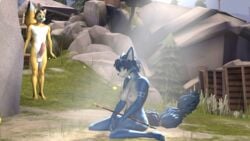 16:9 3d 3d_(artwork) anthro big_penis breasts canid canine closed_eyes duo female fox fox_mccloud genitals hi_res kneeling krystal male mammal nightmarezoroark nintendo penis source_filmmaker star_fox straight surprise video_games widescreen