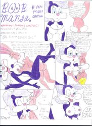 2girls anthro areolae ass babs_bunny back big_breasts blue_eyes breast_sucking breasts closed_eyes female_only fifi_la_fume kissing legs multiple_girls nipples nude nude_female pink_fur purple_fur sex shrekrulez stripping wink winking winking_at_viewer yuri