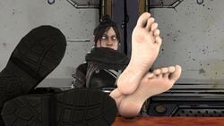 1girls 3d apex_legends clothed feet feet_together feet_up female female_only foot_focus goth koolsfm looking_at_viewer pale_skin pov soles solo steps3d toes wraith_(apex_legends)