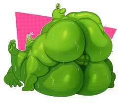 anthro backsack big_ass big_butt chubby_cheeks chubby_male green_body green_butt green_penis looking_at_viewer looking_back male_only on_top slug slug_(justmegabenewell) slug_boyfriend sssonic2 thick_ass thick_thighs