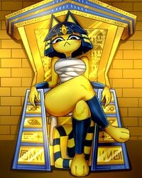 2020 alternate_body_type alternate_breast_size animal_crossing ankha anthro ass breasts crossing_legs egypt egyptian exhorsecat fanart feline female female_only full_body hip humanoid_hands legs_crossed looking_at_viewer nintendo pharaoh queen self_upload smug_face thick_thighs thighs tired tired_eyes