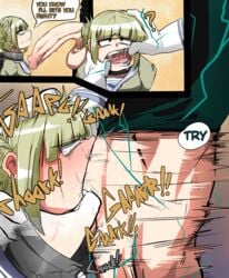 1boy 1girls all_the_way_to_the_base balls_deep big_penis blonde_hair blowjob chain collar crying deepthroat double_bun english_text eye_contact fellatio female forced_oral gag gagging hero_outfit_(mha) himiko_toga huge_cock imminent_deepthroat imminent_oral instant_loss_2koma irrumatio izuku_midoriya kneeling large_penis male muscular muscular_male my_hero_academia open_mouth oral oral_rape pov questionable_consent rape saliva short_hair smile snap_my_choker spread_mouth straight tear tears teenager testicles_deep text throat throat_abuse throat_bulge throat_fuck throat_pounding throat_rape wellllll yellow_eyes