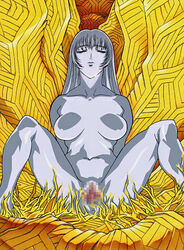 1girls artist_request biological_unit breasts censored closed_eyes eyes_closed female grey_skin human large_breasts living_machine long_hair martian_successor_nadesico metal_skin metallic_body nude pussy spread_legs spread_pussy unconscious yurika_misumaru