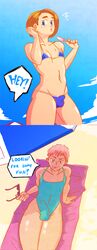 2boys 4hbdc bathing_suit beach bikini crossdressing femboy male_only penis_under_clothes text