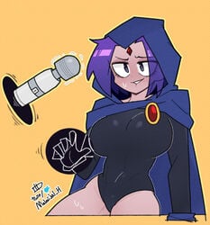 1girls big_breasts breasts clothed clothing dc dc_comics female female_only grey_skin malmijal_hyang marumi_scent massage partially_clothed purple_hair raven_(dc) short_hair solo straight_hair superheroine sweat teen_titans tight_clothing vibrator