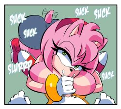 amy_rose anthro blowjob exposed_torso fellatio female footwear fox glassfish handwear hedgehog male manual older_female onomatopoeia oral pink_hair sega sonic_(series) sonic_the_hedgehog_(series) tagme tails tails_the_fox text younger_male