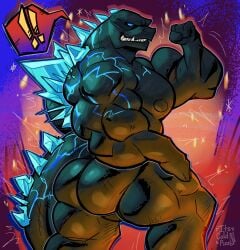 anthro ass bara barazoku flexing godzilla godzilla_(series) its_coldpizzart male male_only muscles muscular nude scalie solo solo_male