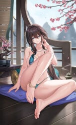 1girls breasts brown_hair feet female female_only honkai:_star_rail honkai_(series) kacyu ruan_mei_(honkai:_star_rail) sitting tagme