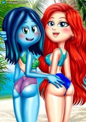 2girls ass bbmbbf blush breasts chelsea_(ruby_gillman) diamond_level dreamworks earrings female female/female female_only lipstick looking_at_viewer open_mouth palcomix pietros_secret_club ruby_gillman ruby_gillman,_teenage_kraken swimsuit teeth tongue yuri
