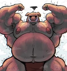 anthro armpit armpit_hair armpits bara barazoku flexing furry gut its_coldpizzart male male_only minecraft musclegut muscles muscular musk overweight pig piglin solo solo_male sus_(pig) sweat sweating