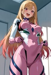1girls 2026 2d 2d_(artwork) ai_generated blonde blonde_female blonde_hair bodysuit breasts digital_drawing_(artwork) digital_media_(artwork) female female_focus female_only hi_res high_quality high_resolution highres kitagawa_marin latex latex_bodysuit light-skinned_female light_skin marin_kitagawa medium_breasts my_dress_up_darling presenting red_eyes showing_off smile smiling thick_thighs