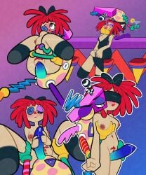 1girl 1nonbinary 2026 blindfold blush bow breasts breasts_out button_eye color doll_girl fondling fondling_breast glitch_productions gooseworx held_by_legs looking_down looking_down_at_partner penetration_from_behind pubic_hair ragatha ragatha_(pub_outfit) ragatha_(tadc) ragatha_(the_amazing_digital_circus) ragdoll red-haired_female red_hair rubbing_penis_on_pussy spitting_in_mouth stroking_penis tagme tagme_(artist) the_amazing_digital_circus zooble zooble_(tadc) zooble_(the_amazing_digital_circus)