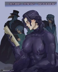 boobs dottore_(genshin_impact) genshin_impact groping_breasts lactation male_lactation milk mpreg pantalone_(genshin_impact) wet_clothes
