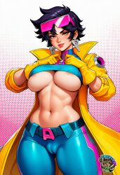 ai_art ai_assisted ai_generated ass ass_focus ass_grab big_breasts black_hair cameltoe glasses huge_ass jubilee looking_back marvel_comics marvel_rivals mixxiru short_hair tight_pants underboob x-men
