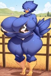 ai_generated anthro anthro_female anthro_focus anthro_only avian avian_feet avian_legs beak big_boobs big_breasts big_tits big_titties bikini bikini_bottom bikini_top bird bird_feet bird_girl bird_legs bird_tail blue_body blue_feathers boobs boobs_bigger_than_head breasts breasts_bigger_than_head busty_bird cloud clouds cow_bikini cow_print cow_print_bikini crow crow_girl enormous_boobs enormous_breasts enormous_tits enormous_titties farm farm_background feathers female female_anthro female_focus female_only fence full_body furry furry_female furry_only hill hills huge_boobs huge_breasts huge_thighs huge_tits huge_titties hyper hyper_boobs hyper_breasts hyper_tits hyper_titties large_boobs large_breasts large_thighs outdoors outside red_eyes skimpy_bikini sky solo solo_anthro solo_female solo_focus tagme talon_legs talons thick_thighs tight_bikini tits tits_bigger_than_head titties titties_bigger_than_head tree trees wide_hips