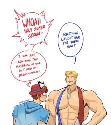 bara beach blonde_hair captain_america captain_america_(marvel_rivals) gay kaito_draws male male_only marvel marvel_rivals muscular muscular_male spider-man spider-man_(marvel_rivals) summer