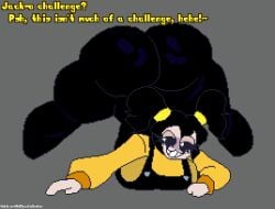 cassidy_(fnaf) chaoticdream english english_text female five_nights_at_freddy's human jack-o_pose overalls pigtails pixel pixel_(artwork) pixel_art self_upload simple_background smirking sweater tagme text