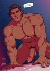 abs bara bara_tits cock cum dick male male_only miguel_o'hara muscular muscular_male pecs penis spider-man:_across_the_spider-verse spider-man:_into_the_spider-verse spider-man_(series) text text_bubble yerik_art_