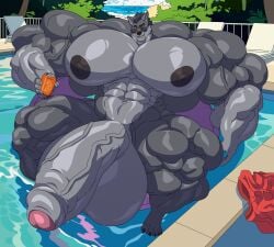 abs balls biceps canine male muscles muscular muscular_arms muscular_legs muscular_male muscular_thighs nipples pecs penis pool sunglasses water wolf
