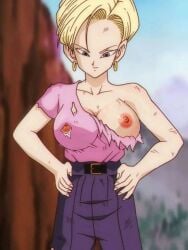 android_18 boobs_out dragon_ball dragon_ball_gt edited milf nipple_slip nude_filter screenshot_edit