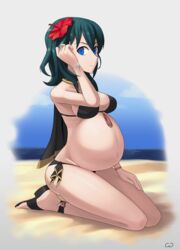 1girls big_breasts bikini black_bikini black_swimsuit breasts byleth_(female)_(summer)_(fire_emblem) byleth_(fire_emblem) byleth_(fire_emblem)_(female) cg3p cleavage female female_only female_protagonist fire_emblem fire_emblem:_three_houses fire_emblem_heroes huge_belly large_breasts pregnant ready_to_pop solo