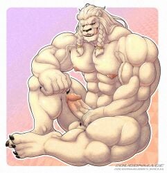 2026 abs absurd_res alien anthro balls biceps black_claws black_sclera border braided_mane claws deltoids digital_media_(artwork) dornian english_text erection face_lick felid fur genitals glans hair hi_res humanoid_genitalia humanoid_penis image_comics invincible_(image_comics) licking looking_at_viewer male mammal muscular muscular_anthro muscular_male navel nipples nude ougon pecs penis seductive sitting solo text thokk_(invincible) tongue triceps vein veiny_arms veiny_muscles veiny_penis white_body white_border white_fur white_hair yellow_eyes
