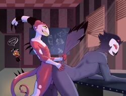 absurd_res anal anal_penetration angry anthro avian balls beak bird blitzo_(helluva_boss) bow_tie chalkboard clothing demon door duo_focus equid equine feathers from_behind_position genitals group heart_eyes heart_symbol hell hellaverse helluva_boss hi_res horn horse humanoid leaning_on_another light light_beam male male/male mammal motion_blur moxxie_(helluva_boss) muscular nude office open_door owl penetration penile penile_penetration penis_in_ass red_body red_sclera red_skin sex side_view size_difference speech_bubble spikes spots standing stick_figure stolas_(helluva_boss) striped_horn striped_wall stripes suit tail tail_pull temere_artifex trio white_spots yellow_sclera