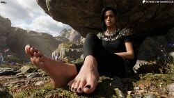 ai_generated barefoot black_hair feet feet_fetish fetish forspoken frey_holland sam3d soles soles_fetish toes