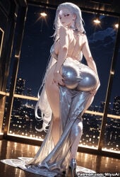 1girl ai_assisted ai_generated ass back backless_dress backless_outfit bare_shoulders breasts bug butterfly curvaceous curvy curvy_female curvy_figure diana_(league_of_legends) dress earrings female from_behind full_body high_heels insect jewelry large_breasts league_of_legends lipstick long_hair looking_at_viewer looking_back miyuai night no_bra no_panties purple_eyes see-through sideboob silver_hair sky smile solo standing thick thick_ass thick_butt thick_hips thick_legs thick_thighs thighs voluptuous voluptuous_female wide_hips wide_thighs