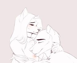 anthro anthro_on_anthro blush breast_lick breasts canid canine canis catherinemeow claws domestic_cat duo felid feline felis female fur hair interspecies licking looking_pleasured love male mammal monochrome muscular muscular_anthro muscular_male open_mouth open_smile romantic_ambiance romantic_couple simple_background smile straight tongue tongue_out wolf