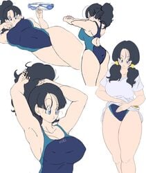 1girls ass blue_eyes breasts cleavage dragon_ball dragon_ball_z huge_breasts laserclaw7 one-piece_swimsuit shounen_jump solo solo_female swimsuit thick_thighs toned twintails videl