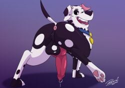 101_dalmatian_street 101_dalmatians absurd_res animal_genitalia animal_penis big_penis bodily_fluids canid canine canine_genitalia canine_penis canis dalmatian disney domestic_dog doug_(101_dalmatians) erection feral genital_fluids genitals hi_res lustful_gaze male mammal markings mature_male open_mouth open_smile penis precum reminic smile solo solo_male spots spotted_markings