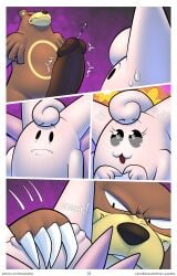 anthro balls bear big_balls big_penis bodily_fluids clefable comic doost erection generation_1_pokemon generation_2_pokemon genital_fluids genitals glans hi_res male male/male mammal nintendo penetration penis pokemon pokemon_(species) precum size_difference smaller_penetrated ursaring