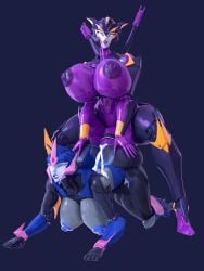 airachnid airachnid_(trawert) anal arcee_(prime) arcee_(prime)_(trawert) clenched_teeth cybertronian eyes_closed female futa_on_female futanari hands_on_ass huge_ass huge_breasts huge_cock purple_eyes self_upload sslugg transformers transformers_prime